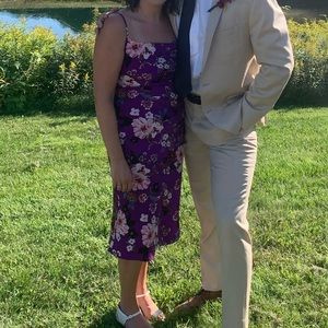 Blossoming Romance Purple Floral Print Satin Midi Dress